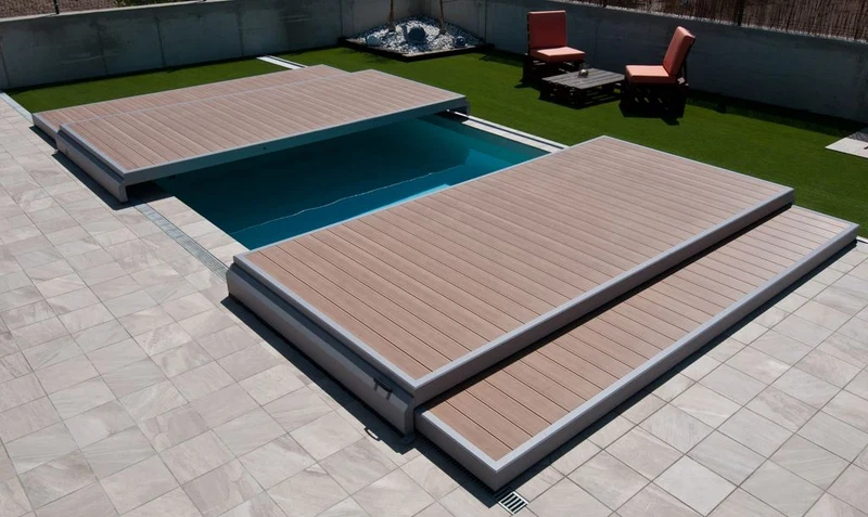 Deckwell zwembad afdekking en terras in 1 - Zand - 1200 cm x 500 cm