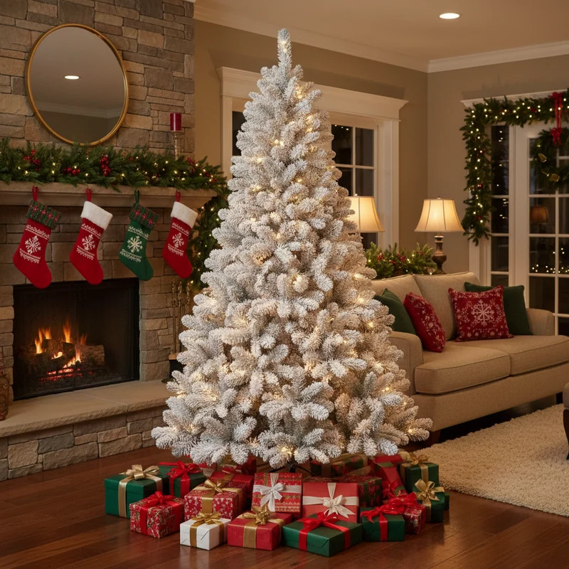 Albero di Natale floccato Colosseo Altezza 150cm Bianco