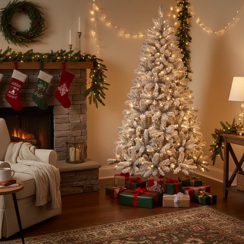 Albero di Natale floccato Colosseo Altezza 210cm Bianco