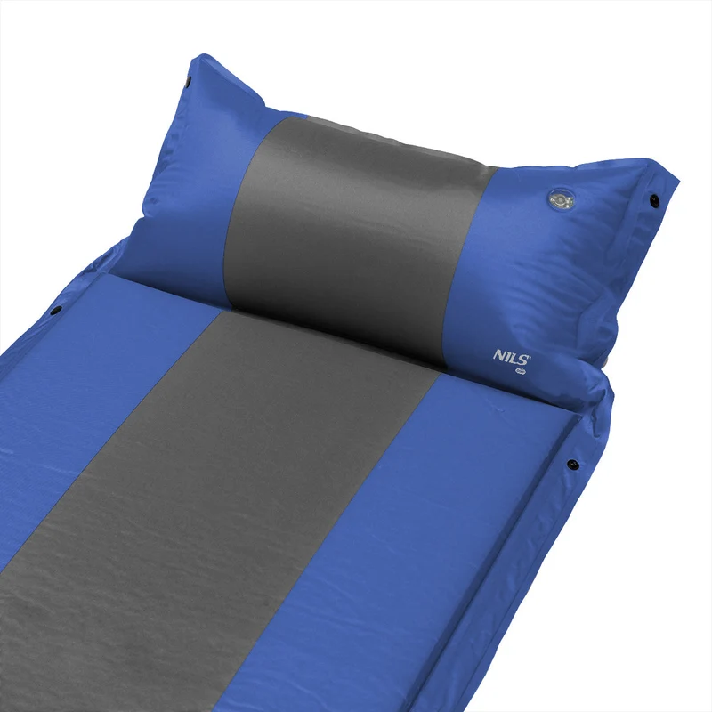 NILS Camp Zelfopblazende Slaapmat met Kussen - Blauw/Grijs