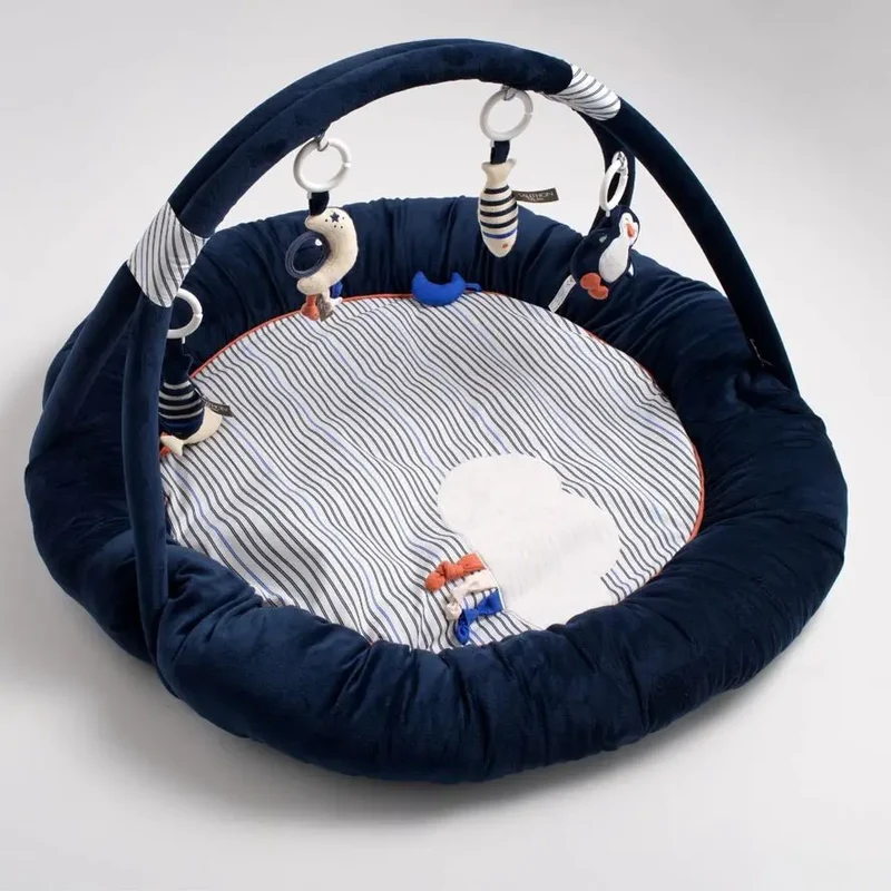Tapis d'Éveil Marinière - Velours Bleu Baby Sailor - Sauthon