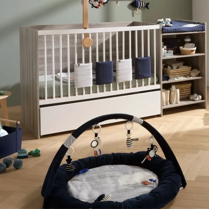 Tapis d'Éveil Marinière - Velours Bleu Baby Sailor - Sauthon