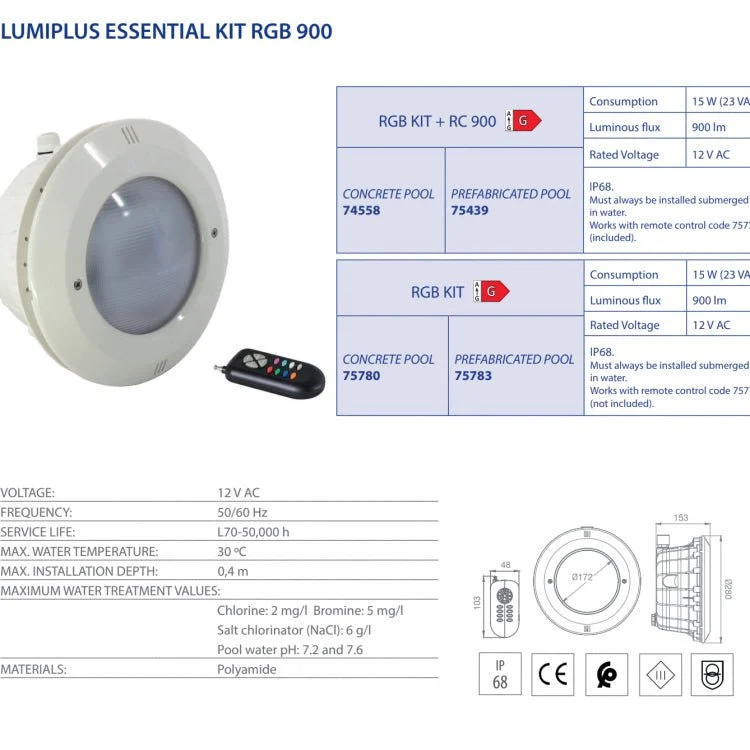 Astralpool - Kit proyector LED LumiPlus Essential PAR56 RGB 900 lm piscina prefabricada