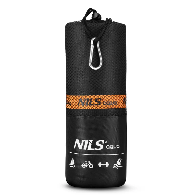 NILS Aqua Microvezel Handdoek - Zwart/Oranje - 180 x 100 cm