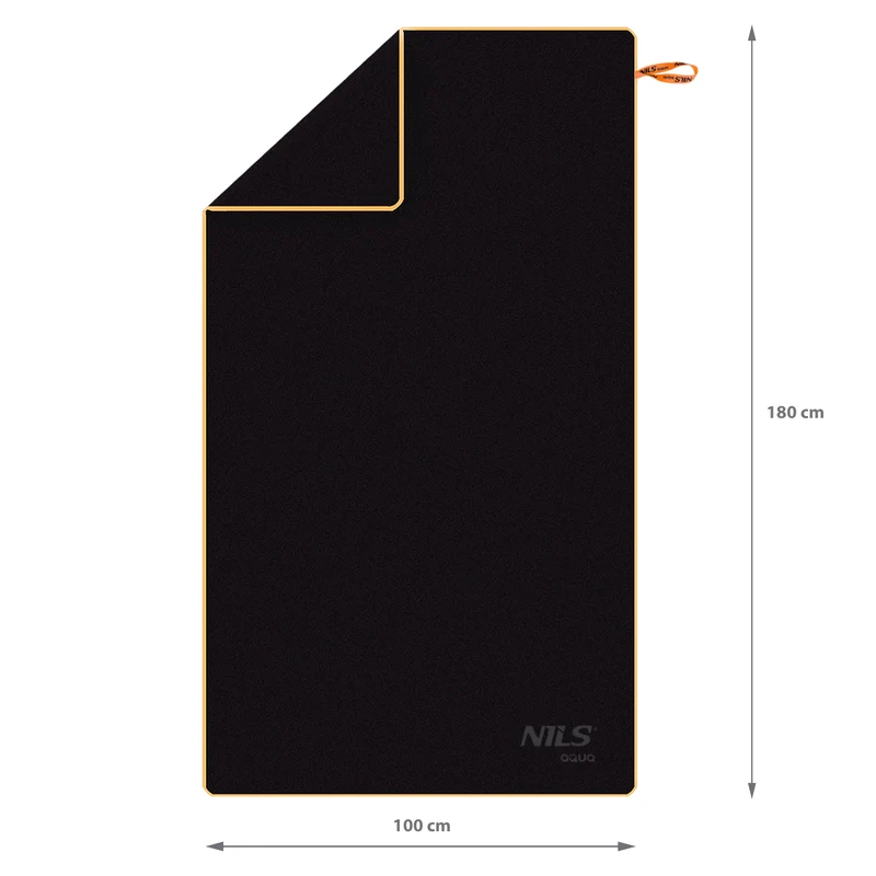 NILS Aqua Microvezel Handdoek - Zwart/Oranje - 180 x 100 cm