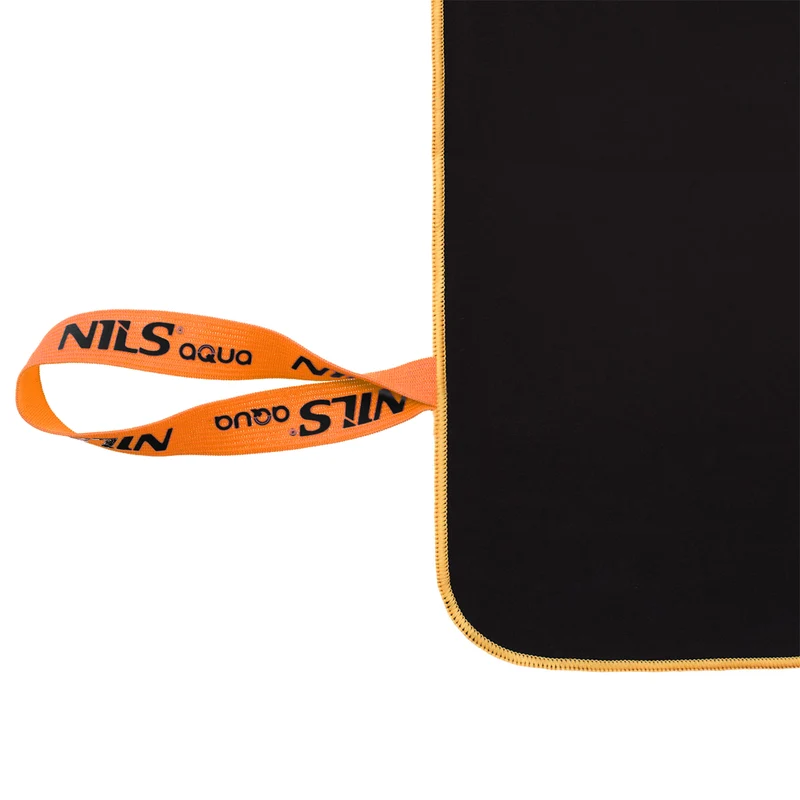 NILS Aqua Microvezel Handdoek - Zwart/Oranje - 180 x 100 cm