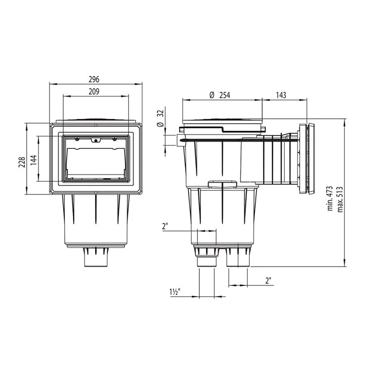 Astralpool - Skimmer 17,5L 6° piscina poliéster tapa cuadrada