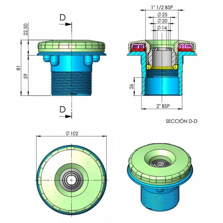 Astralpool - Boquilla de impulsión Multiflow Parker para piscina con liner