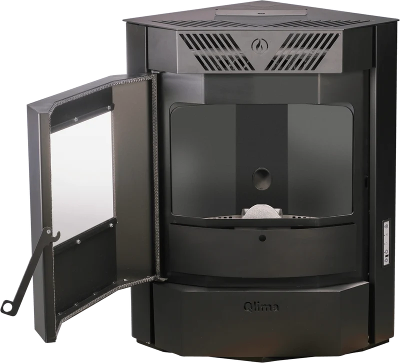 Qlima Pelletkachel Isotta 94 S-Line 9,84 kW – Hoekmodel, Zwart