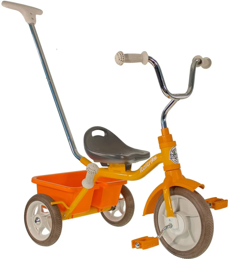 Tricycle Passager Road Work Orange Italtrike Robuste Châssis Métal Guidon Chromé Roues Gomme Pour Enfant 2 À 5 Ans