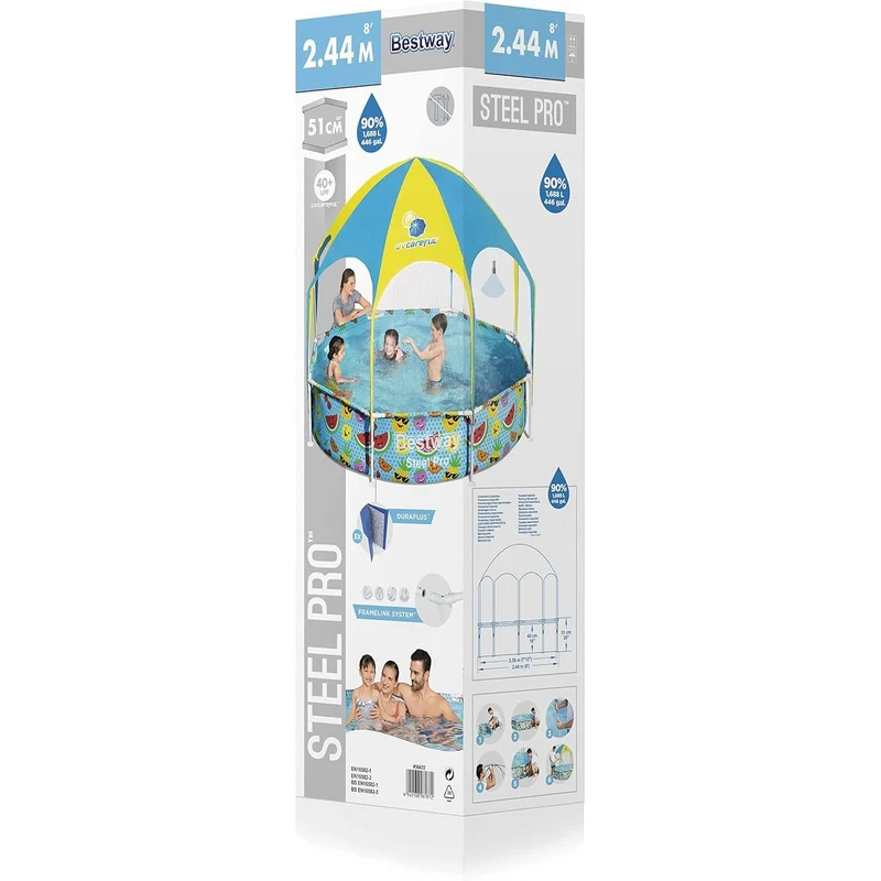 Bestway - Piscina desmontable Splash-In-Shade tubular infantil 244 x 51 cm con parasol