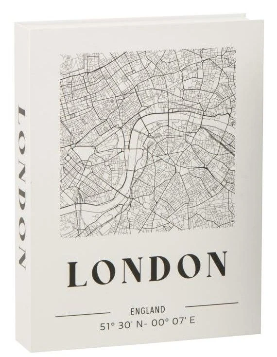 Scatola Contenitore a Libro Londra Bianco Mappa Nera