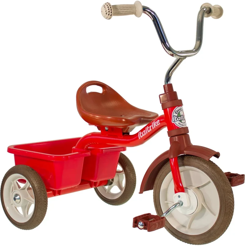 Transporter Tricycle Champion Rouge Italtrike Pour Enfants 2 À 5 Ans Robuste Châssis Métal Guidon Chromé Roues Gomme