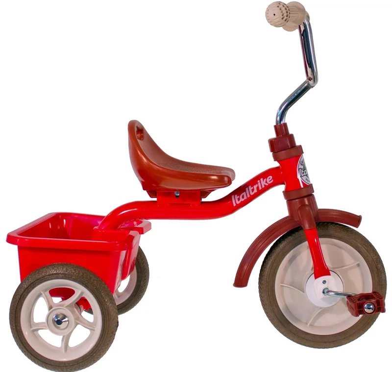 Transporter Tricycle Champion Rouge Italtrike Pour Enfants 2 À 5 Ans Robuste Châssis Métal Guidon Chromé Roues Gomme