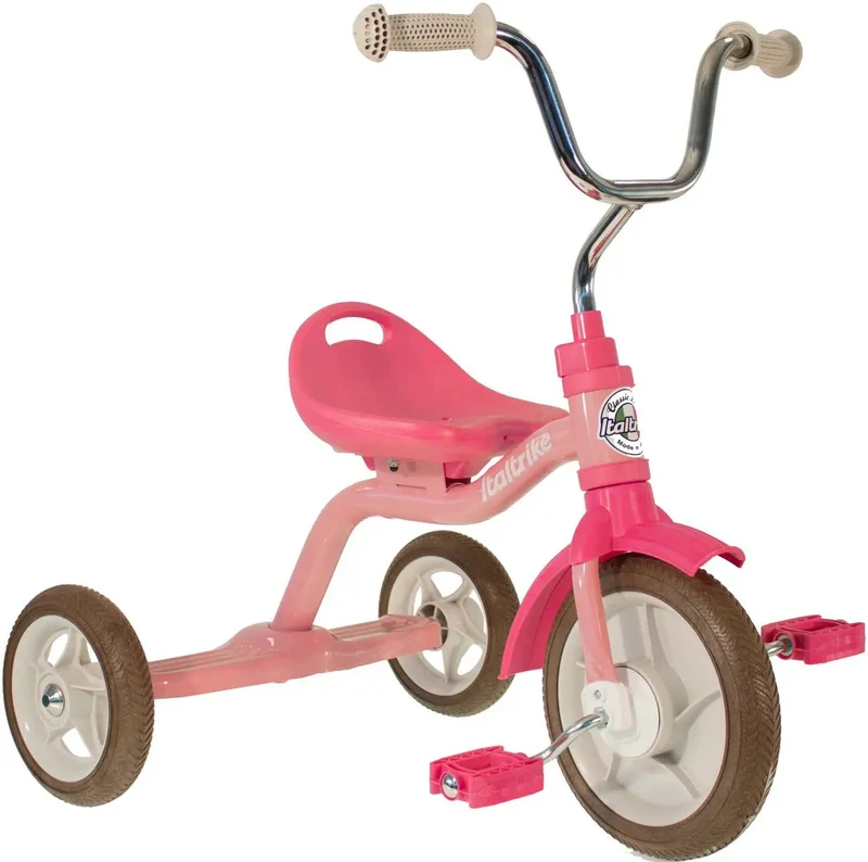 Tricycle Super Touring Rose Italtrike Pour Enfants 2 À 5 Ans Guidon Chromé Châssis Métal Robuste