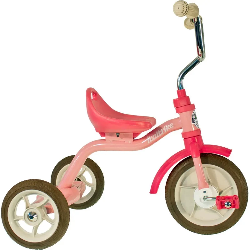 Tricycle Super Touring Rose Italtrike Pour Enfants 2 À 5 Ans Guidon Chromé Châssis Métal Robuste