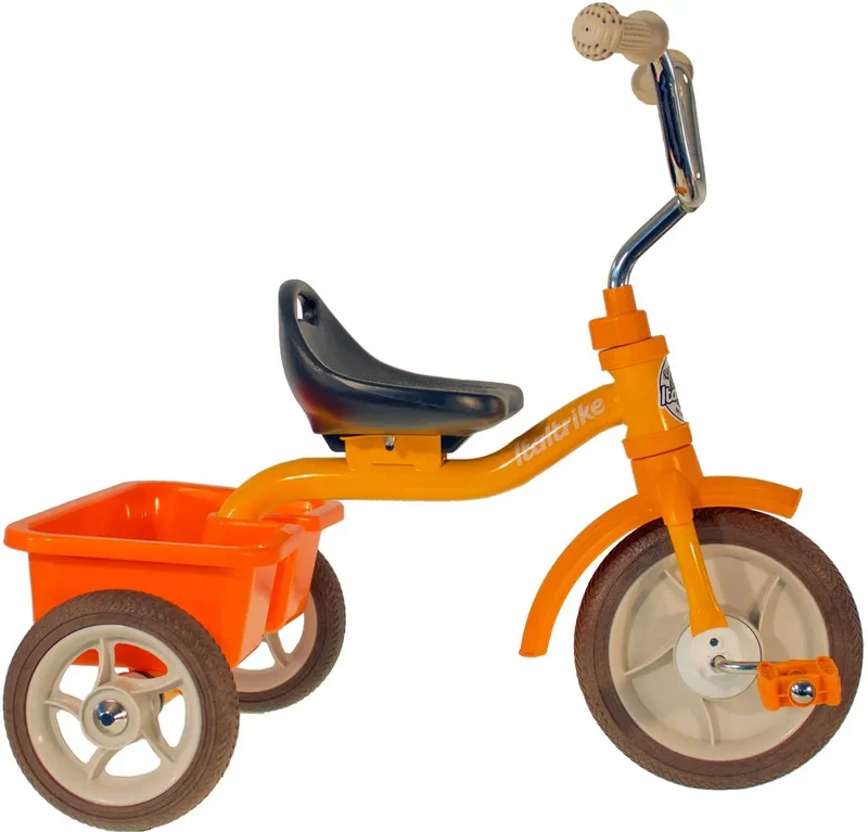 Tricycle Transporter Road Work Orange Italtrike Pour Enfants 2 À 5 Ans Robuste Châssis Métal Guidon Chromé Roues Gomme