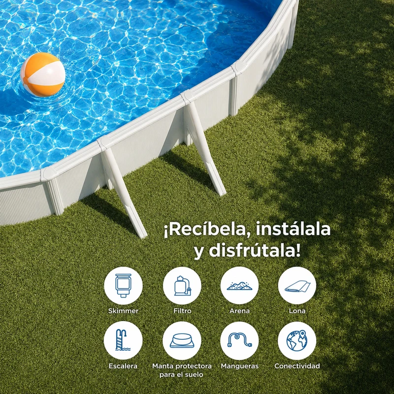 Piscina elevada Gre Wet ovalada chapa blanca depuradora