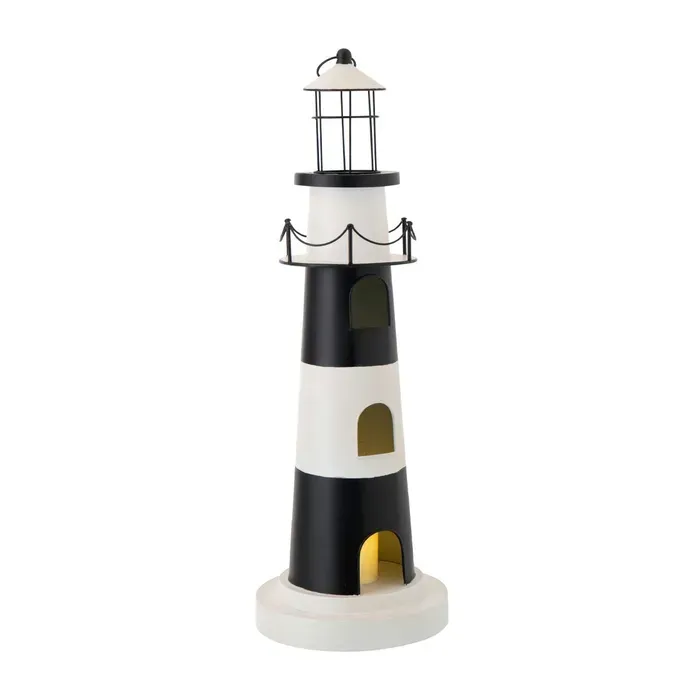 Faro Decorativo Luminoso a Tema Mare 27X27X84,3CM cm Bianco e Nero
