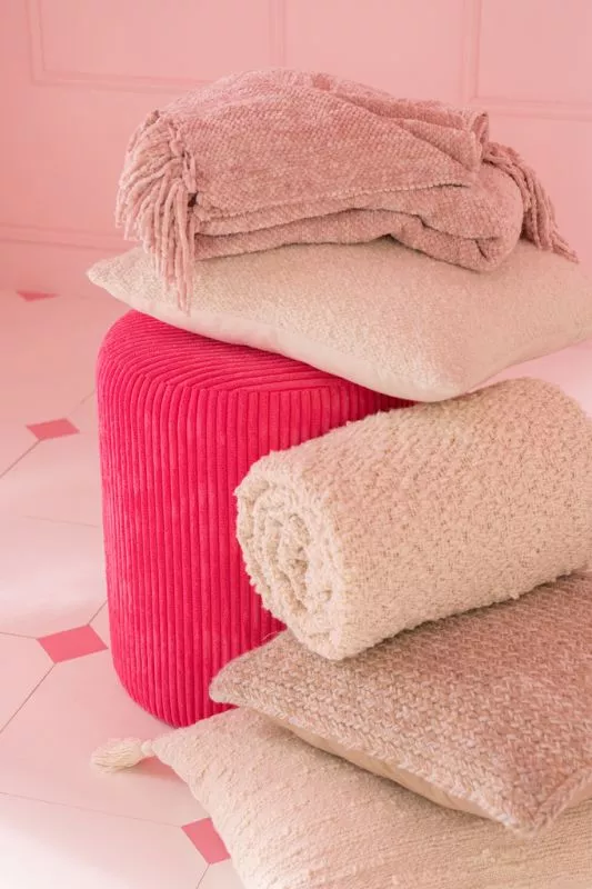 Pouf sgabello imbottito in velluto a coste 39x39x44 cm rosa fucsia