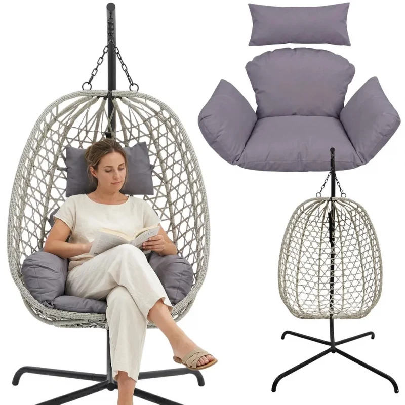 Poltrona sospesa autoportante a uovo con supporto 195 cm portata 120 kg grigio chiaro
