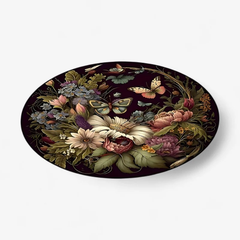 FloraRound - Rundt Tæppe med Skridsikker Bund og Blomsterprint