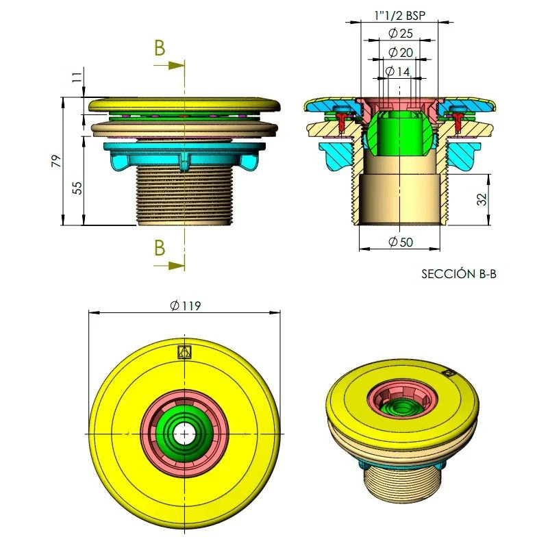 Astralpool - Boquilla de impulsión Multiflow para enroscar en piscinas con liner