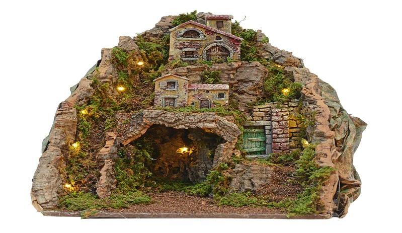Paesaggio Presepe con Case e Luci Colori Naturali Peraga Christmas