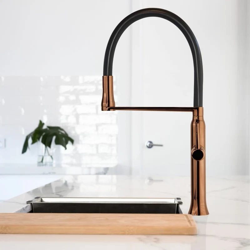 Ramon Soler - Grifo de cocina monomando giratorio y extraíble Kitchen Magnet cobre satinado