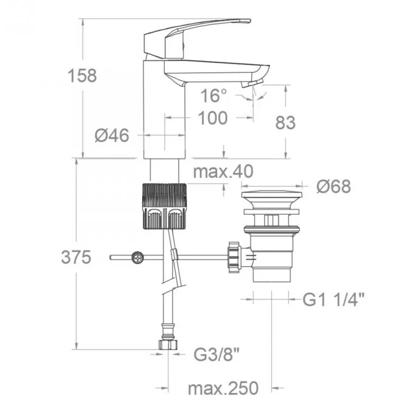 Ramon Soler - Grifo de lavabo monomando New Fly Tool Free con válvula automática de inox 1¼ y S2 cromo