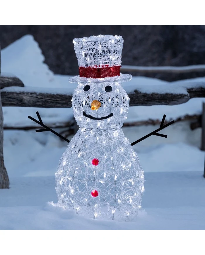Pupazzo di Neve Snowman 3D H70cm Acrilico Morbido Bianco caldo/freddo Lotti