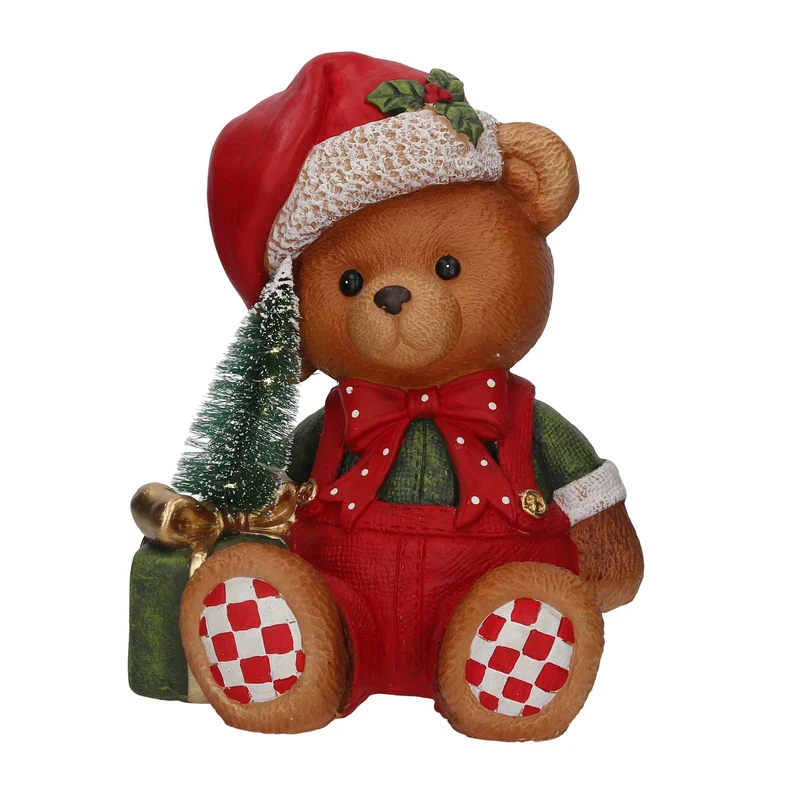 Orso resina con salopette rosso con led 29,8x24,4h37,7cm Peraga Christmas