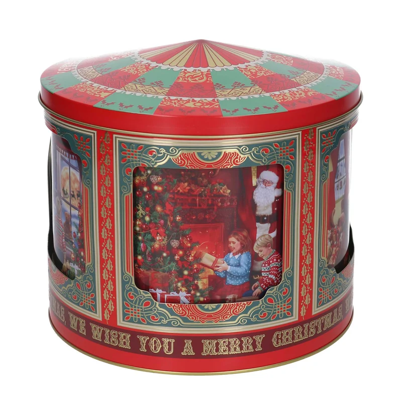 Scatola metallo con carillon rosso cm D23h21 Peraga Christmas