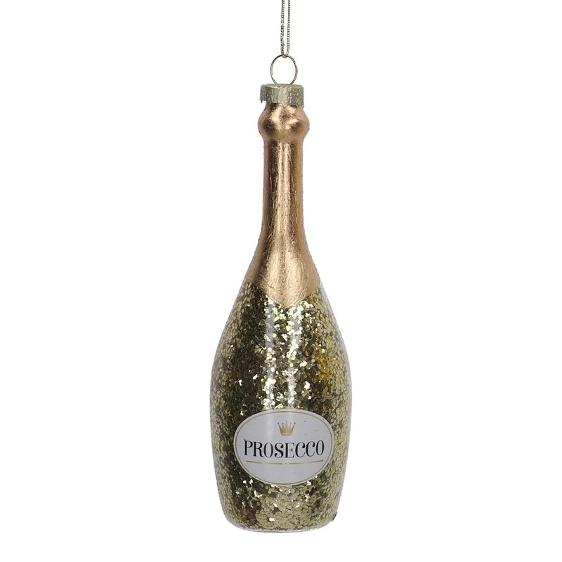 Addobbo vetro bottiglia prosecco oro cm D4,5h14,5 Peraga Christmas