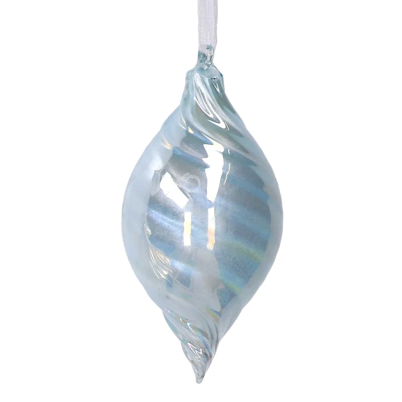 Pallina di Natale in vetro goccia azzurro cm D8h13 Peraga Christmas