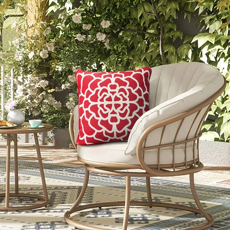 Coussin extérieur 18 x 18 po - Rouge salsa imprimé