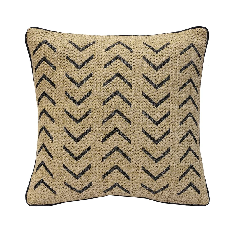 Coussin extérieur 18 x 18 po - Raffia Brodé Noir