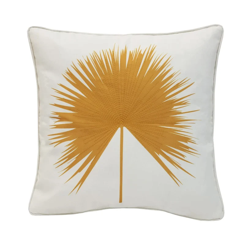 Coussin extérieur 18 x 18 po - Palmier brodé jaune