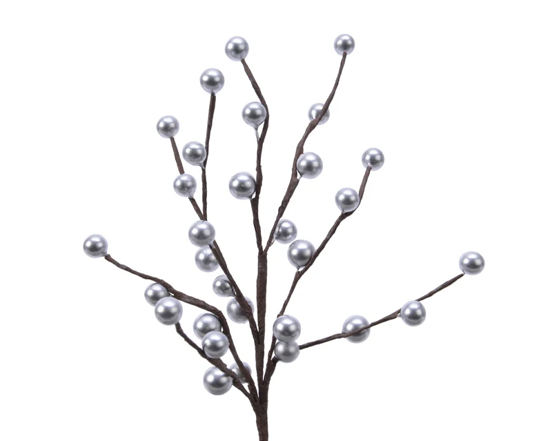 Rametto con bacche in foam altezza 26 cm argento Peraga Christmas