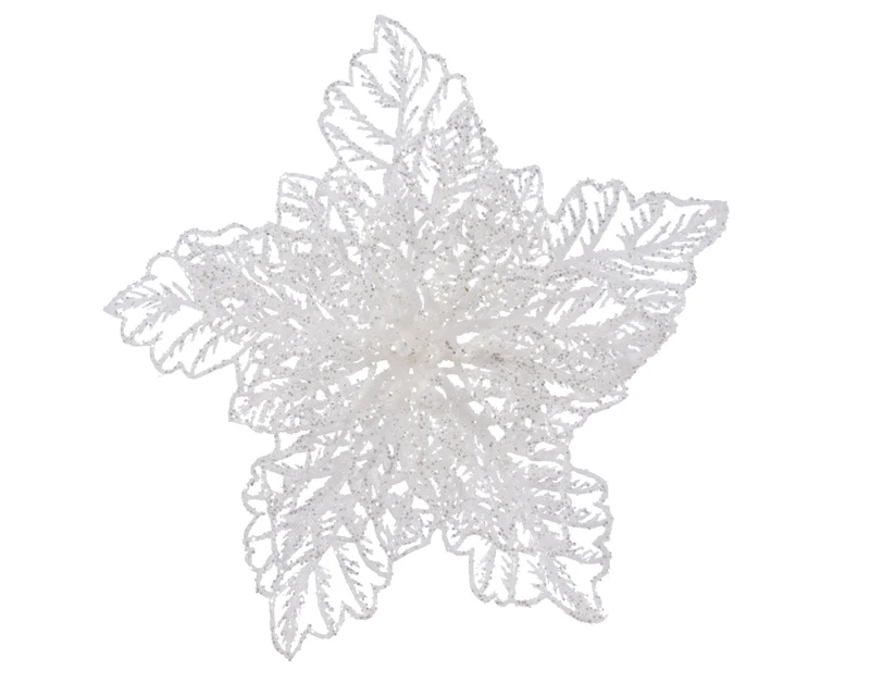 Poinsettia con clip D 23 cm bianco Peraga Christmas