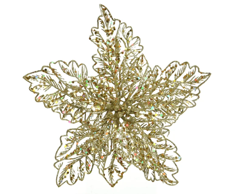 Poinsettia con clip D 23,5 cm oro Peraga Christmas