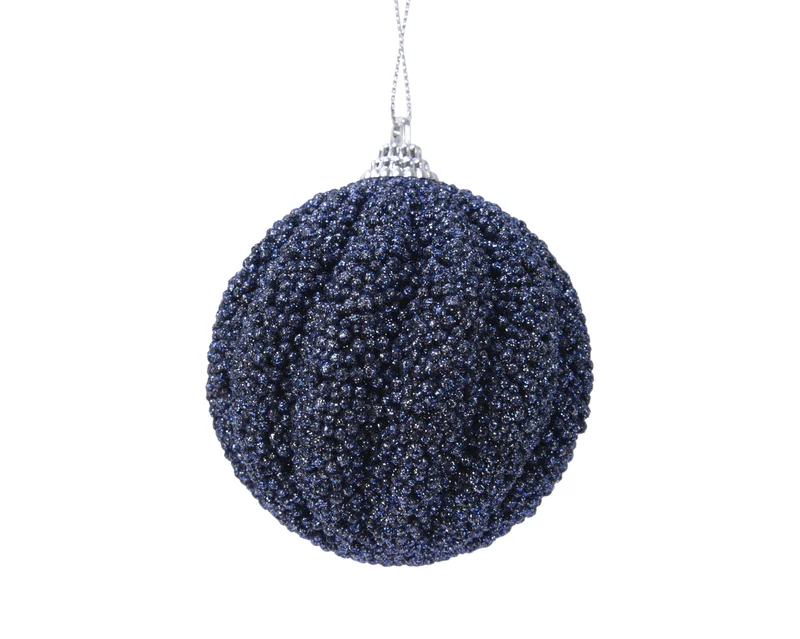 pallina di natale in foam glitter con calotta D 8 cm blu notte Peraga Christmas