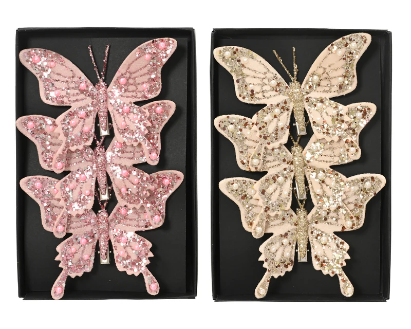 Set 3 farfalle in velluto con clip 11,5 x 8,5 cm colori modello assortito Peraga Christmas