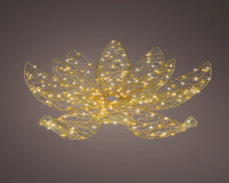 Fiore micro LED in metallo D 58 cm altezza 16 cm oro Peraga Christmas