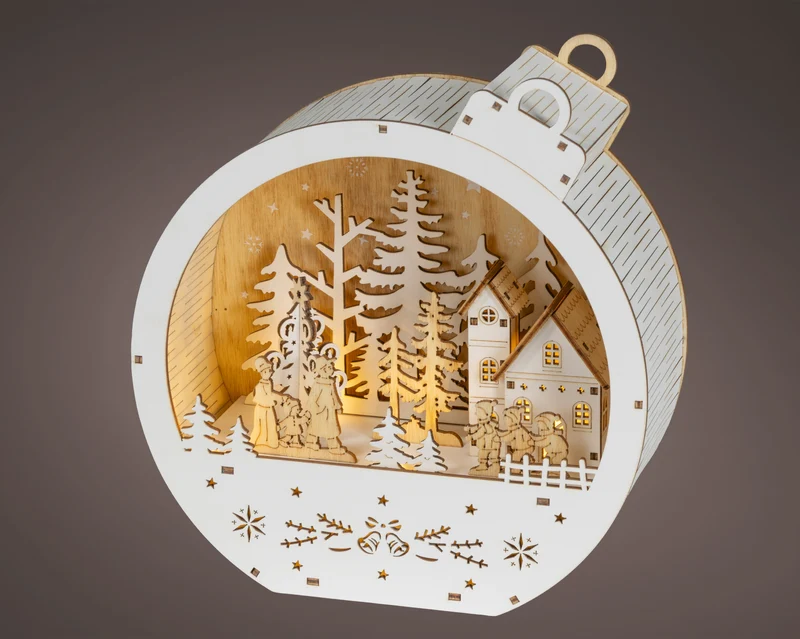 Scena LED pallina di natale con alberi in compensato FSC 9 x 21,5 x 22,5 cm naturale Peraga Christmas