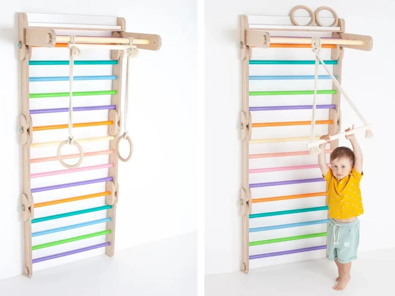 Anneaux de Gym et Barre Trapézoïdale Happymoon - Équipement de Gymnastique - Jeu de motricité enfant - Happymoon