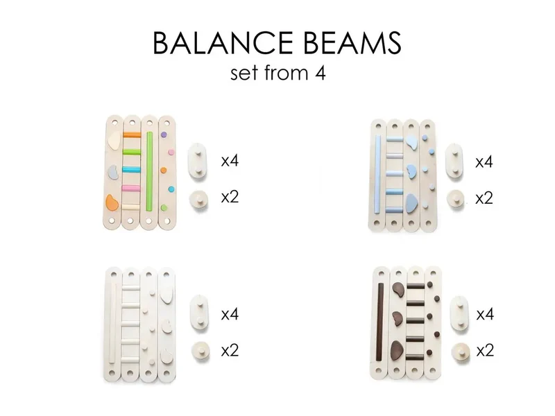 Lot de 4 poutres d'équilibre, jouet d'équilibre en bois, planches d'équilibre - Jeu de motricité enfant - Happymoon
