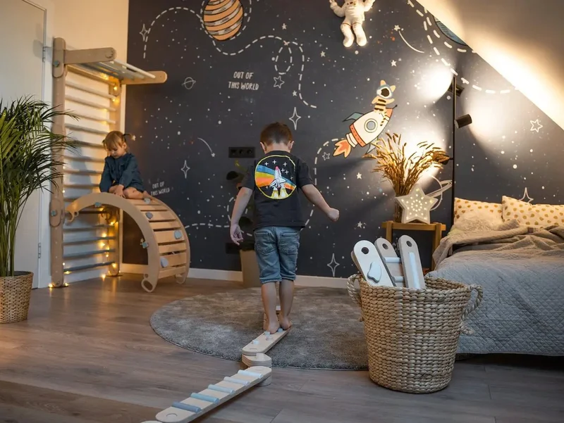 Lot de 4 poutres d'équilibre, jouet d'équilibre en bois, planches d'équilibre - Jeu de motricité enfant - Happymoon