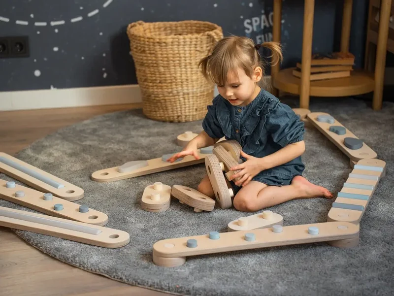 Lot de 4 poutres d'équilibre, jouet d'équilibre en bois, planches d'équilibre - Jeu de motricité enfant - Happymoon