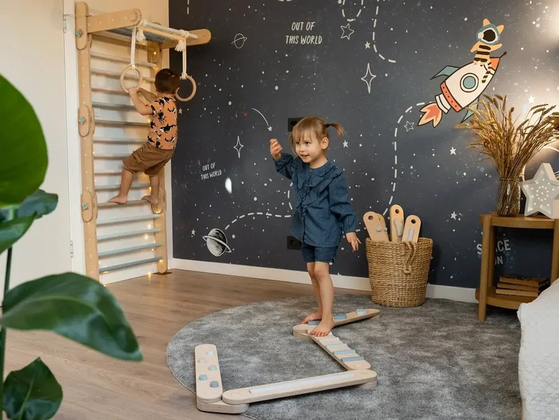 Lot de 4 poutres d'équilibre, jouet d'équilibre en bois, planches d'équilibre - Jeu de motricité enfant - Happymoon